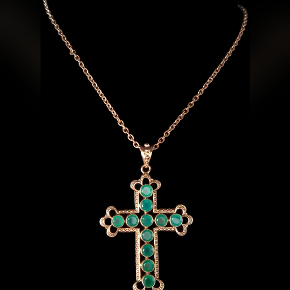 Nicky Butler Designer Signed Bronze Collection Green Chalcedony Cross Necklace main image 8